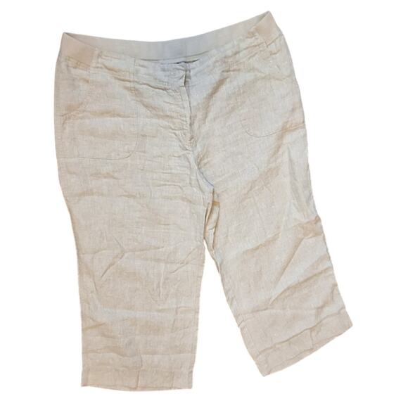 J. Jill Women 16 Light Beige Flat Front 100% Linen Cropped Pants - Picture 1 of 6
